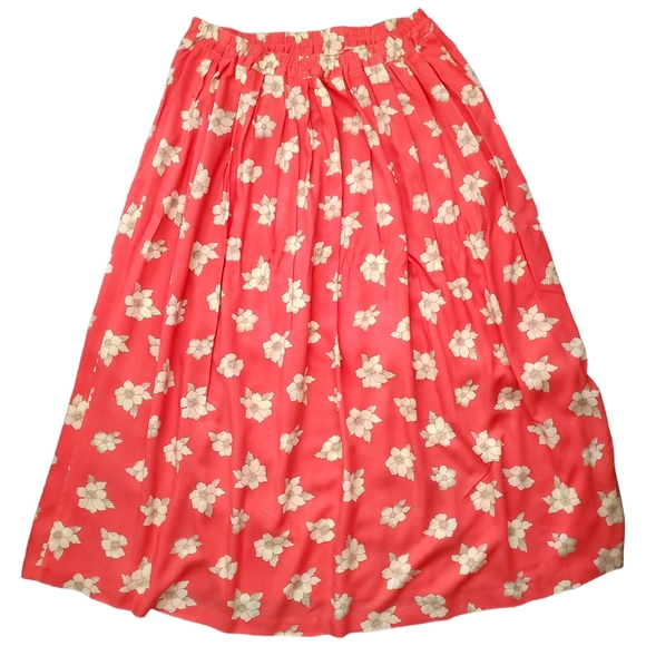 90s skirt shirt floral light v-neck short sleeve midi stretch A-line coral wm 16 - Picture 3 of 11